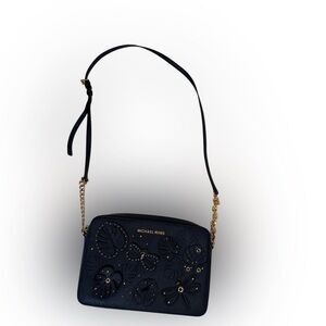 Michael Kors Navy Crossbody Bag with Gold Accents